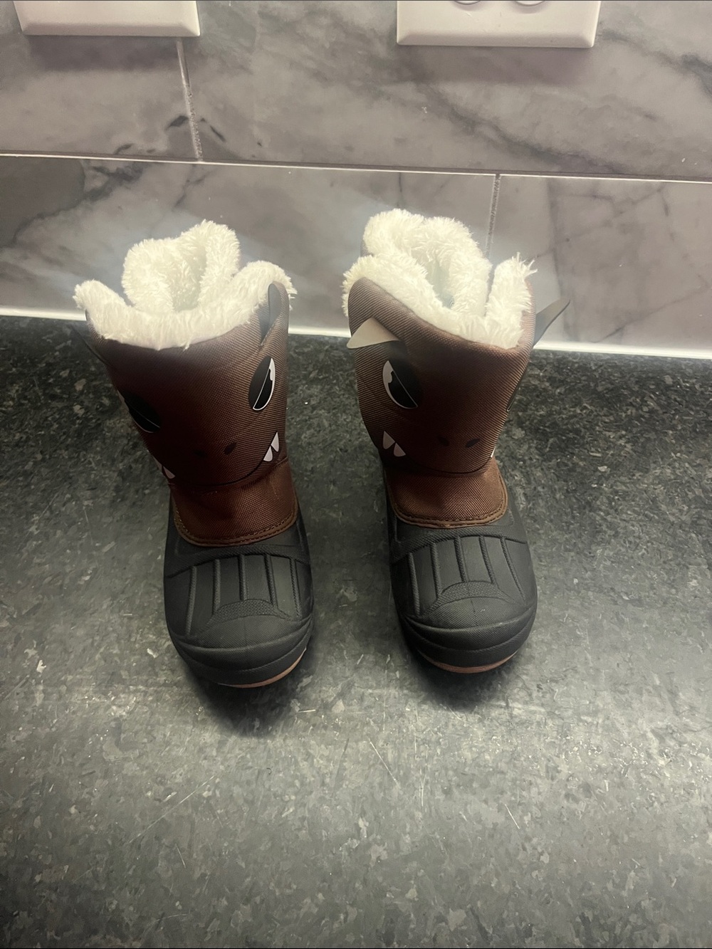 Kids Brown & Black Morndl Winter Snow Boots with Fleece Lining